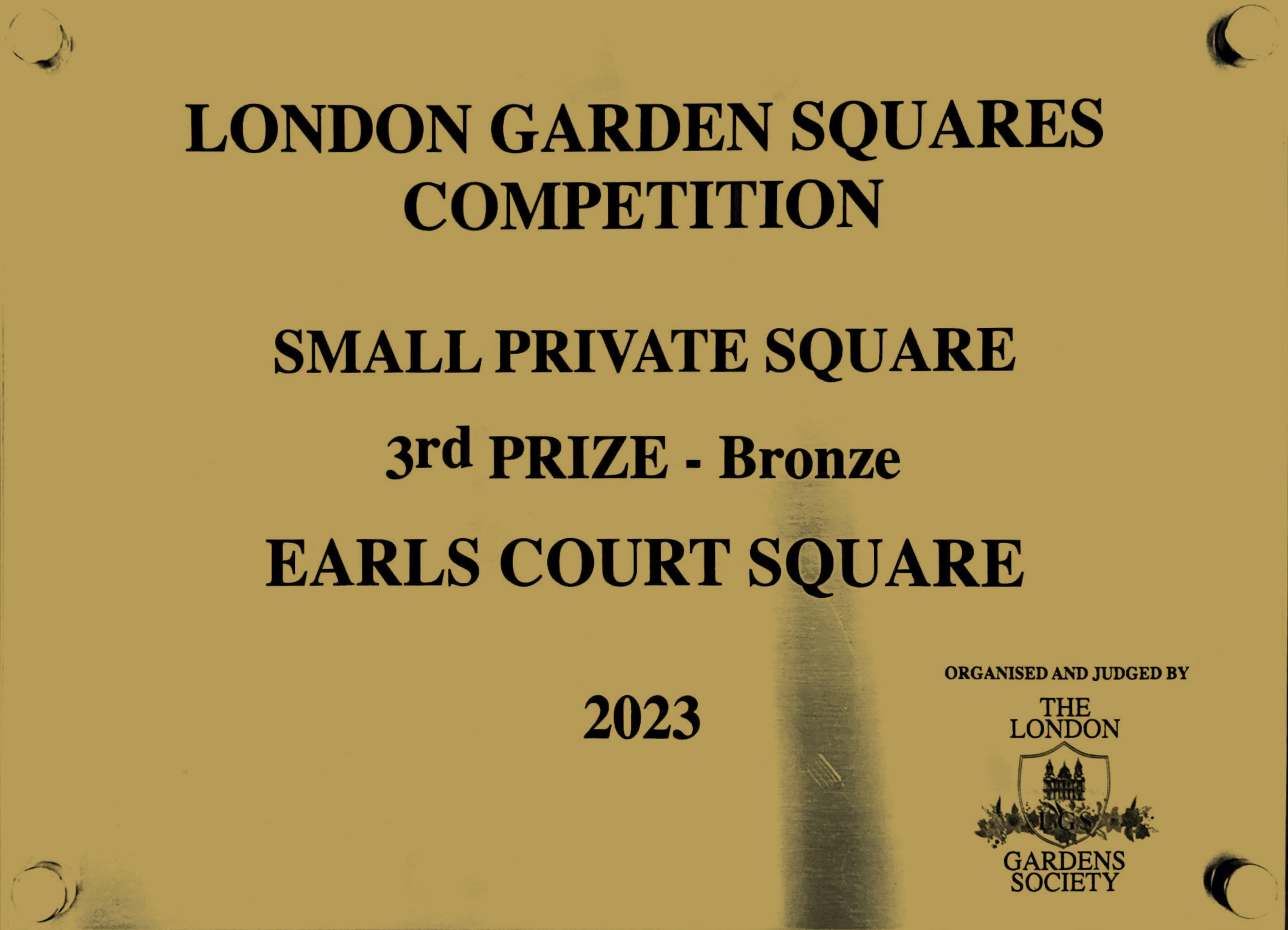 London Garden Squares 2023 award plaque